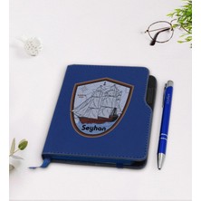 BK Gift Kişiye Özel Gemi Tasarımlı Lacivert Termo Deri Defter Kalem Seti-3
