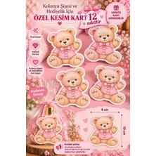 Emtory Home 12 Adet Pembe Ayıcıklı Özel Kesim Kart 9X10 cm Kız Bebek Kolonya Şişesi ve Hediyelik Süsü