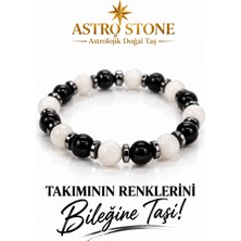 ASTRO STONES Siyah Beyaz Taraftar Bilekliği | 8 mm Oniks, Beyaz Akik ve Hematit Detaylı Doğal Taş Bileklik