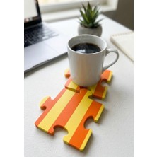 Grauhaus Retro Çizgili 2'li Puzzle Bardak Altlığı Seti Turuncu Sarı