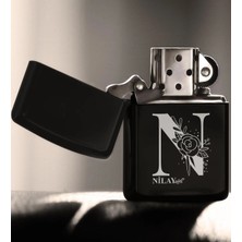 BK Gift Kişiye Özel N Harfli Benzinli Siyah Metal Çakmak (Model 1)