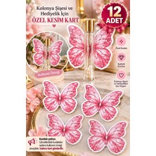 Emtory Home Pembe Kelebek Özel Kesim Kart 12 Adet Hediyelik Süsleme Kartı - Kolonya Şişe Kartı