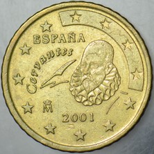 Banknoting Ispanya 50 Euro Cent 2001 Cervantes Temalı.