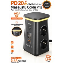 Exenar Akım Korumalı 4'lü Priz  20W Pd Hızlı Şarj Usb-A ve 2x Usb-C Çıkışlı Katlanabilir Gece Lambalı Güç Ünitesi