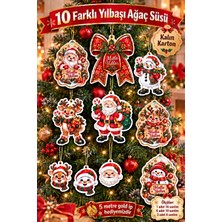 Emtory Home 10'lu Set - Yılbaşı Karton Ağaç Süsü - Yılbaşı Süsleme - Tek Yön - Delikli Ipli  Yüksek Kalite