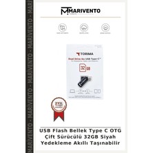 Marivento USB Flash Bellek Type C Otg Çift Sürücülü 32GB Siyah Yedekleme Akıllı Taşınabilir