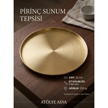 Atölye Asya Som Pirinç Yuvarlak Gold Sunum Tepsi 20 cm
