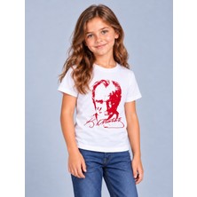 Nly Üniforma Atatürk Baskılı Beyaz Çocuk Tişörtü Unisex Atatürk Imzalı Kısa Kollu Beyaz T-Shirt