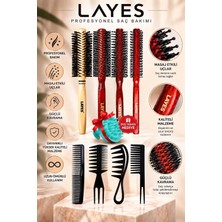 Layes Professional 4’lü Erkek Tarama Fön Fırça Serisi + 4’lü Şekillendirici Tarak + Mavi Duş Tarağı 1 Adet