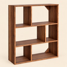 Özcan Mobilya Liva Geometrik 3 Katlı Ceviz Kitaplık - 94 cm Modern Tasarım