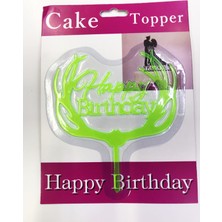Hediye Bahçesi Happy Birthday Yazılı Yeşil Dallı Pasta Kek Çubuğu