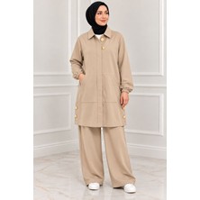 Nava Moda Tesettür Battal Beden Gizli Fermuarlı Kap Pantolon Ikili Takım