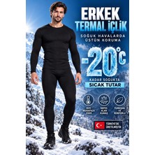 Naeema Cotton Erkek Siyah Pamuklu Fitilli Termal Içlik Takım