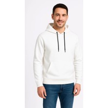 Gizers Giyim Erkek Üç Iplik Kapüşonlu Kanguru Cepli Sweatshirt Hoodie - Beyaz