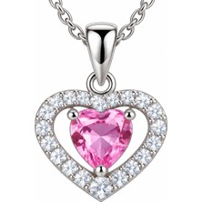 Nes Altın Pembe Zirkon Taşlı Gümüş Kalp Kolye – 45 cm Kadın Kolye