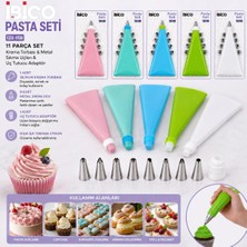 Ls 11PCS Pasta Seti - Renkli 1-Krema Torbası - 9-Metal Sıkma Uçları - 1-Uç Tutucu Adaptör