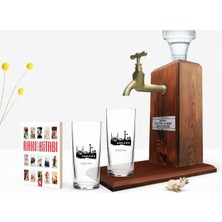 BK Gift Kişiye Özel Renkli Baskılı Ankara Tasarımlı Turistik Ikili Rakı Bardağı Ahşap Rakı Standı ve Cep Kitabı Hediye Seti-2