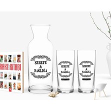 BK Gift Kişiye Özel Renkli Baskılı Şerefe ve Sağlığa Tasarımlı Ikili Rakı Bardağı Karaf ve Cep Kitabı Hediye Seti-1