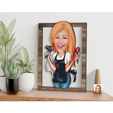 Bk Gift Kişiye Özel Kadın Kuaför Karikatürlü 3D Ahşap Tablo, Sevgiliye Hediye, Arkadaşa Hediye, Yıl Dönümü Hediyesi, Doğum Günü Hediyesi-3