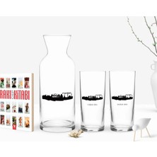 BK Gift Kişiye Özel Renkli Baskılı Manisa Tasarımlı Turistik Ikili Rakı Bardağı Karaf ve Cep Kitabı Hediye Seti-2