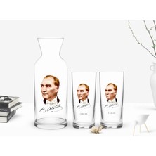 BK Gift Kişiye Özel Renkli Baskılı Atatürk Temalı Ikili Rakı Bardağı ve Karaf Hediye Seti-15