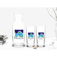 BK Gift Kişiye Özel Renkli Baskılı Balıkesir Tasarımlı Turistik Ikili Rakı Bardağı ve Karaf Hediye Seti-1