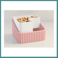 Trendexa 3D Baskı Fıstık Kasesi - Çift Hazneli Kabuk Ayırıcı Sunum Kasesi - Pembe Beyaz Mac