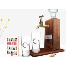 BK Gift Kişiye Özel Renkli Baskılı Kaligrafi Atatürk Tasarımlı Ikili Rakı Bardağı Ahşap Rakı Standı ve Cep Kitabı Hediye Seti-1