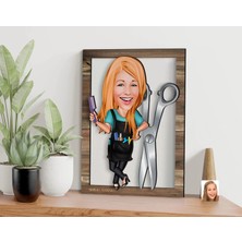 Bk Gift Kişiye Özel Kadın Kuaför Karikatürlü 3D Ahşap Tablo, Sevgiliye Hediye, Arkadaşa Hediye, Yıl Dönümü Hediyesi, Doğum Günü Hediyesi-1