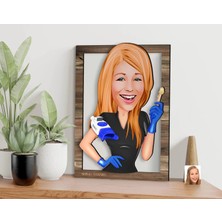 Bk Gift Kişiye Özel Kadın Güzellik Uzmanı Karikatürlü 3D Ahşap Tablo, Sevgiliye Hediye, Arkadaşa Hediye, Yıl Dönümü Hediyesi, Doğum Günü Hediyesi-2