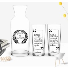 BK Gift Kişiye Özel Renkli Baskılı Rakı Cevabı Bulmak Için Değil Tasarımlı Ikili Rakı Bardağı ve Karaf Hediye Seti-1