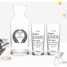 BK Gift Kişiye Özel Renkli Baskılı Her Şey Yolundaymış Gibi Tasarımlı Ikili Rakı Bardağı ve Karaf Hediye Seti-1