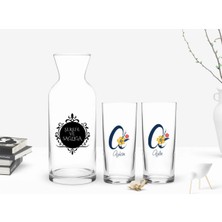 BK Gift Kişiye Özel Renkli Baskılı Harf ve Isim Tasarımlı Ikili Rakı Bardağı ve Karaf Hediye Seti-2