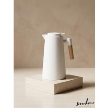 Trendexa Termos Bambu Saplı Dışı Plastik Içi Cam 1 L (Beyaz)