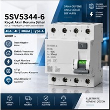 Trendexa 5SV5344-6 Kaçak Akım Koruma Şalteri 40A 4p 30MA Type A 400V Rccb