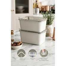 Trendexa Saklama Kabı, 2'li, Stainless Paslanmaz Çelik Vakumlu, Fırın ve Kek Kabı 1,65 L Yemek Kabı Sefer Tası, Gri