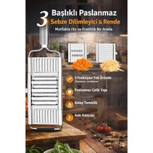Trendexa 3 Başlıklı Paslanmaz Sebze Dilimleyici ve Rende, Çok Fonksiyonlu Mutfak Doğrayıcı Seti