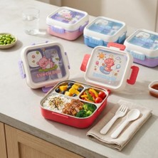 Trendexa Paslanmaz Çelik 3 Bölmeli Kilitli Yemek Kabı 2000 Ml, Çatal Kaşık Dahil Renkli Desenli Lunch Box, Çelik Iç Hazneli Saklama ve Taşıma Kabı