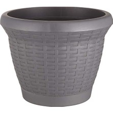 Trendexa HS02 Hasır Saksı Tabaklı 25 Cm, 6 L Antrasit