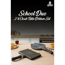 Trendexa Tava Seti, School Duo 2'li Döküm Ocak Üstü Tost Waffle