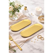 Trendexa 2 Kişilik Lüks Gold Metal Oval Sunumluk Tepsi, 23 cm