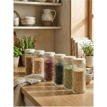 Trendexa Saklama Kabı, Cam Seti, Krem Plastik Kapaklı, 1350 Ml, 9 cm x 20 Cm, 6'lı Set