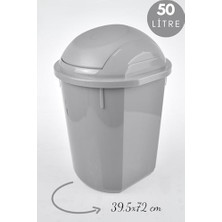 Trendexa Çöp Kovası, Yuvarlak, Oynar Kapaklı Gri Çöp Kovası, Kapaklı Yuvarlak Çöp Kovası 50 L 39,5X72 cm Gri