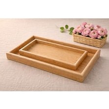 Trendexa Bambu Ikili Tepsi Seti, Servis & Sunum Tepsisi | 20×30 cm – 35×25 Cm, Ceviz Rengi Bambu Rengi-Doğal Ahşap 35 x 25