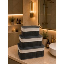 Trendexa 3'lü Kapaklı Bambu Depolama & Düzenleyici Sepeti 36X26X17 cm