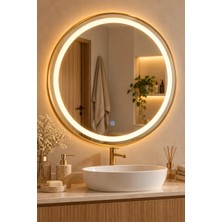 Le Paon Yuvarlak LED Işıklı Ayna 60 cm 3 Işık Modlu Dokunmatik Altın Çerçeveli Banyo Aynası