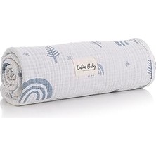 Trendexa 4 Kat Jakarlı Müslin Battaniye 110X110 cm - Gökkuşağı Desen 2 Mavi