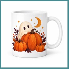 Trendexa Sevimli Hayalet ve Balkabağı Tasarımlı Porselen Kupa - Halloween Teması - Model 261 Mac