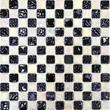 MozaiKristaL Mutfak Tezgah Arası, Havuz, Banyo, Sauna, Spa, Iç , Dış, Zemin, Duvar, Kaplama ve Dekorasyon Uygulamalarında Tüm Yüzeyler Için, 2.5x2.5cm. D. Damalı Beyaz-Siyah 31.5X31.5CM. Fileli Cam Mozaik.