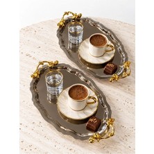 Artemia Home 6'lı Gold Oval Çay Kahve Sunum Tepsisi 24 cm Paslanmaz Dalgalı Kenarlı